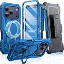 FNTCASE for iPhone 17 Pro-Max Case: with Kickstand [Built-in Screen Protector & Belt Clip] [Compatible with MagSafe] Military Grade Shockproof Rugged Hard TPU Magnetic Phone Cover Blue