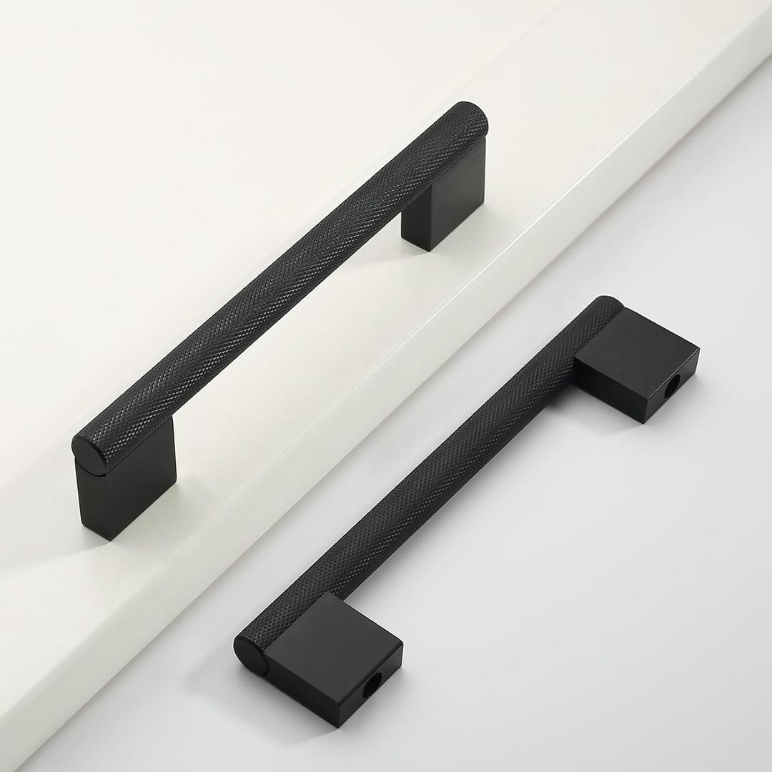 10 Pack 5"(128mm) Matte Black Cabinet Handles Knurled Cabinet Pulls Handles for Cabinets and Drawers Cupboard Hardware (5"Hole Center)