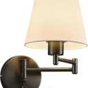 VONLUCE Modern Swing Arm Wall Mount Light Plug in, Corded Wall Lamps with White Fabric Shade, Black Metal Adjustable Wall Sconce, Wall Mount Lamp for Bedroom, Living Room, Bedside (Swing Arm of 1 Pack)