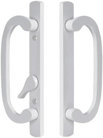 Sliding Patio Door Handle Replacement with Zinc Diecast I/E Pulls, Offset Thumbturn - Fits 1-3/8" to 2" Thick Door, 3-15/16" Hole Spacing, Non-Handed, Only White Handle, not Center Latch