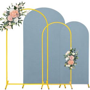 7.2FT, 6FT Wedding Arch Stand and Matching Dusty Blue Spandex Fitted Arch Backdrop Cover Set, Round Top Chiara Backdrop Stands and Covers for Birthday Party Baby Shower Arch Decor (Dusty Blue) (6FT+7.2FT)