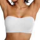 OEAK Strapless Bras for Women Wireless Bandeau Bra Non Slip Push Up Tube Top Seamless Bras Comfortable Padded Bralette (White, XXL)