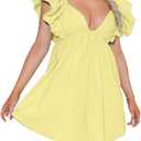 Zebaexf Womens Spring Summer V Neck Knot Back Causal Strap Short Flowy Swing Mini Dress, XS