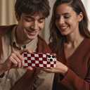 for iPhone 15 Pro Max Case 6.7 Inch, Trendy Checkered Aesthetic Cute Girly Design for Women & Girls, Checkerboard Pattern Phone Case, Slim Fit Silicone Protective Cover, Red and White