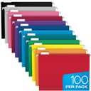 Pendaflex Colored Hanging File Folders Letter Size with 1/5 Cut Adjustable Tabs, 8.5 X 11-12 Assorted Colors, 100 Pack