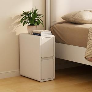 Narrow Nightstand - Narrow Bedside Table with Drawers, Wood Small Nightstand with Leather Surface for Bedroom, White - 7.9" W
