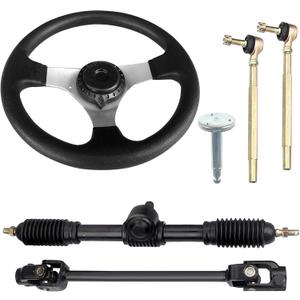 Go-Kart Steering Wheel Kit, 300mm Steering Wheel 320mm Gear Rack Pinion Adjustable Shaft Set,Assembly Replacement for Go Kart Go Cart ATV UTV 110cc 125cc 140cc 150cc