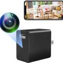 Mini 1080P Camera Charger - Wireless Camera - WiFi Tiny USB Charger Camera, 140-Degree Wide Angle - Small Nanny Cam for Indoor Home Security Black