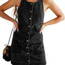 Yousify Womens Casual Sleeveless Denim Overalls Dresses Button Down Summer Jean Mini Dress 2025 Trendy Romper with Pockets, Size L