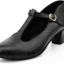 Womens Character T-Strap Dress Shoes - Leather Salsa Dance Heels, Black W 8.5