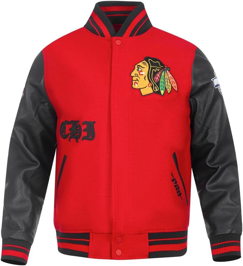 Mens NHL Old English Varsity Jacket (Large, Red/Black)