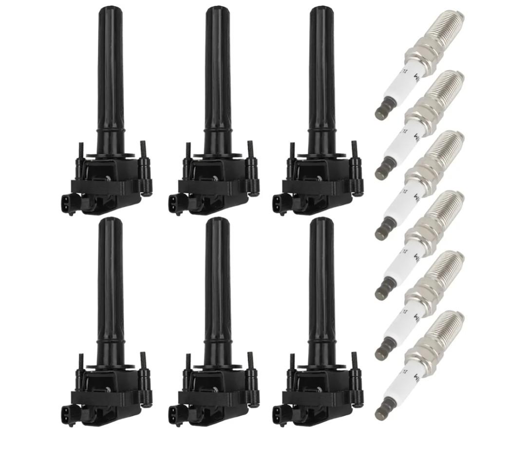 6 Ignition Coils with 6 Iridium Spark Plugs 2-Pins Compatible 2001-2005 for Chrysler for Cirrus 2.7L/V6 Replacement #UF199, 4609095AC