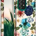 Hocase for Galaxy A53 5G Case, Heavy Duty Shockproof Protection Soft Silicone Rubber Bumper+Hard Plastic Hybrid Protective Case for Samsung Galaxy A53 5G (6.5" Display) 2022 - Teal Flowers