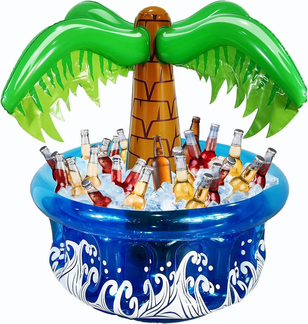 33.5" Inflatable Palm Tree Cooler, Pool Party Decorations, Summer Luau Party Supplies, Hawaiian Tropical Beach Themed Decorations, Blow Up Birthday Drink Cooler
