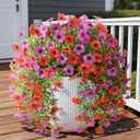 Homsunny Artificial Fake Hanging Flowers Plants for Outdoors 2 PCS Faux Silk Flower Outside UV Resistant No Fade Realistic Home Decor for Porch Patio Balcony Window Box Summer Decoration(Red Purple)
