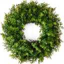 22IN Artificial Boxwood Wreaths for Front Door,Spring Summer All Season Wreath,Green Wreath Suitable for WallDoorFarmhouse IndoorOutdoor Decor