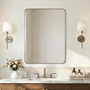 ANDY STAR Brushed Champagne Bronze Mirrors for Bathroom Sink, 24x32 Inch Bathroom Vanity Mirror with Rectangular Metal Frame-Modern Clean Design with Superior Stainless Steel Frame