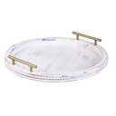 FESTWIND Decorative Tray for Coffee Table Decor Wooden Tray with Handles Round Trays for Home Decor Beaded Tray for Kitchen Counter Living Room Countertop Display