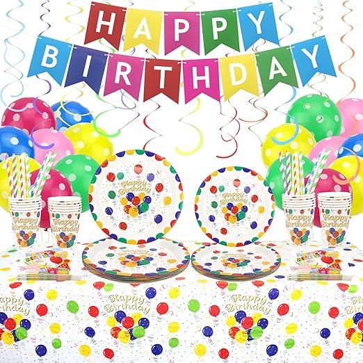 Party Supplies, 20 Plates, 20 Napkins, 2Pcs Fringe Curtains, 1 Tablecover for Birthday Party Supplies, Cartoon Birthday Party Decorations 