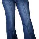 SeNight Women Bell Bottom Jeans Elastic Waist Ripped Flared Jean Destroyed Raw Hem Denim Pants (Small)