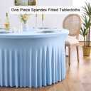 Outpain Baby Blue Spandex Round Tablecloths for 72 inch Tables, Stretchy 132 inch Fitted 6FT Round Table Cloth with Wrinkle Free Skirt for Wedding Parties & Banquets