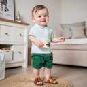 Toddler Baby Boy Shirt Golf Stripes Short Sleeve Button Down T-Shirt Tops Cute Infant Casual Tee Summer Clothes (White)