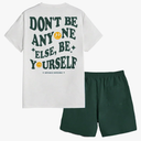 Floerns Men's 2 Piece Tracksuit Slogan Print Tee Shirt Drawstring Waist Shorts Set, M