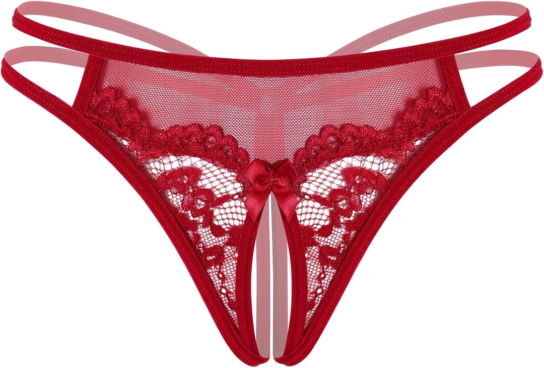 Avidlove Women Lace Panties Floral Lace Briefs Mesh Hollow Out G-String Thongs T-back Underwear 1-4 Pack (Medium, Wine Red)