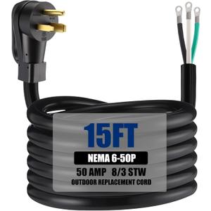 Kanayu 10 ft 8 Awg 3 Prong Replacement Power Cord Compatible with Nema 6-50p 40 Amp 250v Welder Extension Cable with Open End for Welder Dryer Garage Heater Generator, Etl Listed