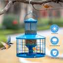 Caged Bird Feeders Squirrel-Proof, Metal, 2.8 Lbs Capacity-Cage Tube Seed Feeders with Tray Outdoor Hanging, Attract Birds,Detachable Cleaning, Starling Proof Wild Bird FeederBlue