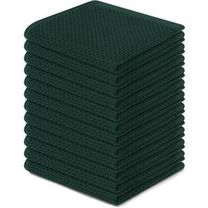 Homaxy 100% Cotton Waffle Weave Kitchen Dish Cloths, Ultra Soft Absorbent Quick Drying Dish Towels, 12 x 12 Inches, 12-Pack, Blackish Green