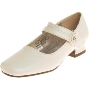 Josmo Dress Mary Jane Wedding Party Heels Ballerina Flower Shoes, Hook and Loop Buckle (Toddler/ Girl), Glossy Beige, 13 Big Kid