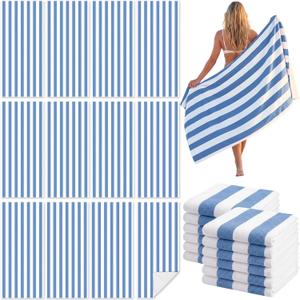 Frienda 12 Pack Blue Striped Beach Towels 71''x 32'' Large Microfiber Quick Dry Absorbent Bath Towels for Swimming Pool Beach Cruise Travel Gym Supplies