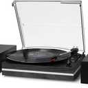 Record Player for Vinyl with External Speakers, Belt-Drive Turntable with Dual Stereo Speakers Vintage Vinyl LP Player Support 3 Speed Wireless AUX Headphone Input Auto Stop for Music Lover Black