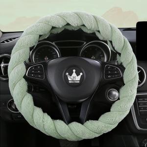 Luxury Fluffy Winter Car Steering Wheel Cover for Women Soft Warm Plush Cute Auto Accessories for Vehicle, Sedan, Universal, Fuzzy, Anti Slip, Green, Standard Size, 14.75-15.15"