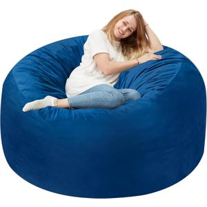 Homguava 3FT Bean Bag Chair: 3' Bean Bags with Memory Foam Filled, Large Beanbag Chairs Soft Sofa with Dutch Velvet Cover-Blue, 3FT-36"x36"x22"