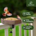 Kingsyard Clamp-On Deck Bird Feeder 11in Hexagon, Adjustable Balcony Railing Clamp 2.2in No-Drill, Recycled Plastic Seed Tray Metal Mesh Drainage Easy-Clean 3 lb,Blue