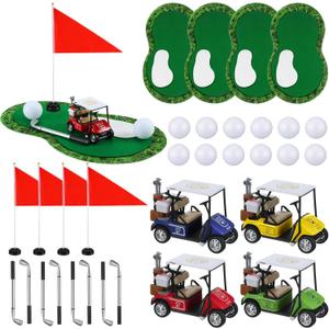 4 Pcs Golf Cart with 40 Pcs Golf Table Centerpiece Decorations Include Practice Ball Toy Pen Tees Grass Mats Red Flag Plastic Flag Stand for Sport Themed Birthday Party Decor, Small