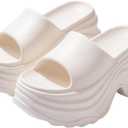 Women Round Open Toe Platform Cloud Slides Sandals Comfortable Home Soft Non-Slip Slip On Bathroom Shower Slippers Casual Summer Vacation Lightweight Cushion Beach Walking Sandals (6, White)
