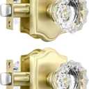 Leydebong 2 Pack Gold Passage Crystal Door Knob - Heavy Duty, Elegant Design, Easy Installation, Durable Finish for Closet Hallway Doors (Satin Brass)
