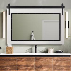 YOSHOOT Farmhouse Barn Door Mirror, 40"x26" Rustic Bathroom Mirror, Wood Frame Wall Mirror, Wooden Mirror for Living Room Bedroom Entryway Wall Dcor, Horizontal Hanging ONLY