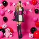 Women's Satin Bows Thigh High Stockings Hold-ups Snag-Resistant Knee High Long Socks (Medium, 2-black Pink)