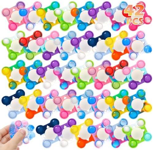 42 PCS Pop Fidget Spinners - Colorful Party Favors for Kids - Sensory Toys for Stress Relief and Anxiety - Classroom Prizes,Goodie Bag Stuffers,Birthday Gifts