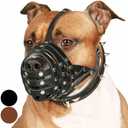CollarDirect Pitbull Dog Muzzle Leather Amstaff Muzzles Staffordshire Secure Basket (Black)