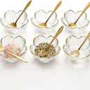 3.3“ Small Sakura Dipping Bowls Set with Gold Spoons，Clear Glass Sauce Dishes with Gold Trim for Soy Sauce, Sushi, Snacks, and Party Appetizers（6 Bowls+6 Spoons）