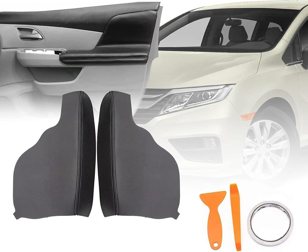 GXARTS 1 Pair Black Door Panel Armrest Cover Compatible with Honda Odyssey 2011 2012 2013 2014 2015 2016 2017 Vinyl Microfiber 1Pair Leather Door Armrest Replacement (with Installation Tool)