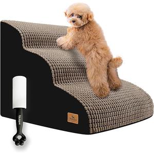 Dog Stairs for Bed 15.8'' H, 3 Step Dog Ramp for Small Dogs and Cats, Curved Dogs Steps for Sofa Couch or Chair, Portable Pet Stairs for High Bed Climbing, Non-Slip Balanced Pet Step Indoor, Brown