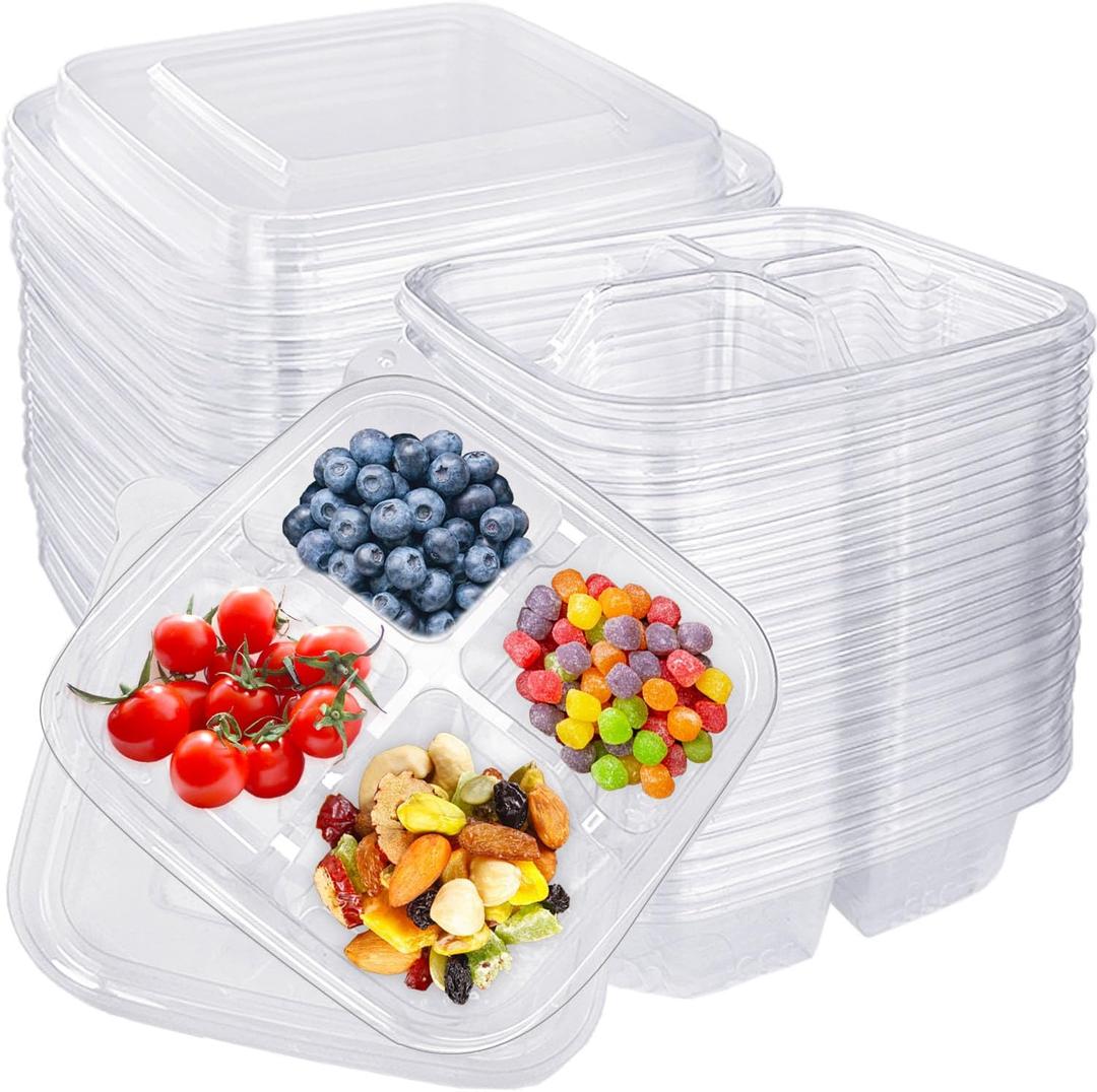 Haawooky 30 Pcs Bento Snack Containers,4 Compartment Meal Prep Lunch Containers with Lids,Food Storage Containers for School Work Travel (30 Pack Clear)
