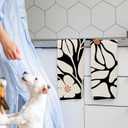 WFSM Boho Floral Kitchen Towels Set of 2- Black Floral Hand Towels, Beige Dish Towels, Decorative Kitchen Towels, Botanical Decorative Kitchen Towels, Boho Hand Towels for Bathroom, 1624 Inches