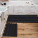 H.VERSAILTEX 2 Piece Bathroom Set Bathroom Rugs Bath Mats Sets Super Absorbent Chenille Striped Bath Mats Non Skid Machine Wash Dry Rugs for Bathroom Floor(Jet Black, 47 x 17 Plus 17 x 24 - Inches)